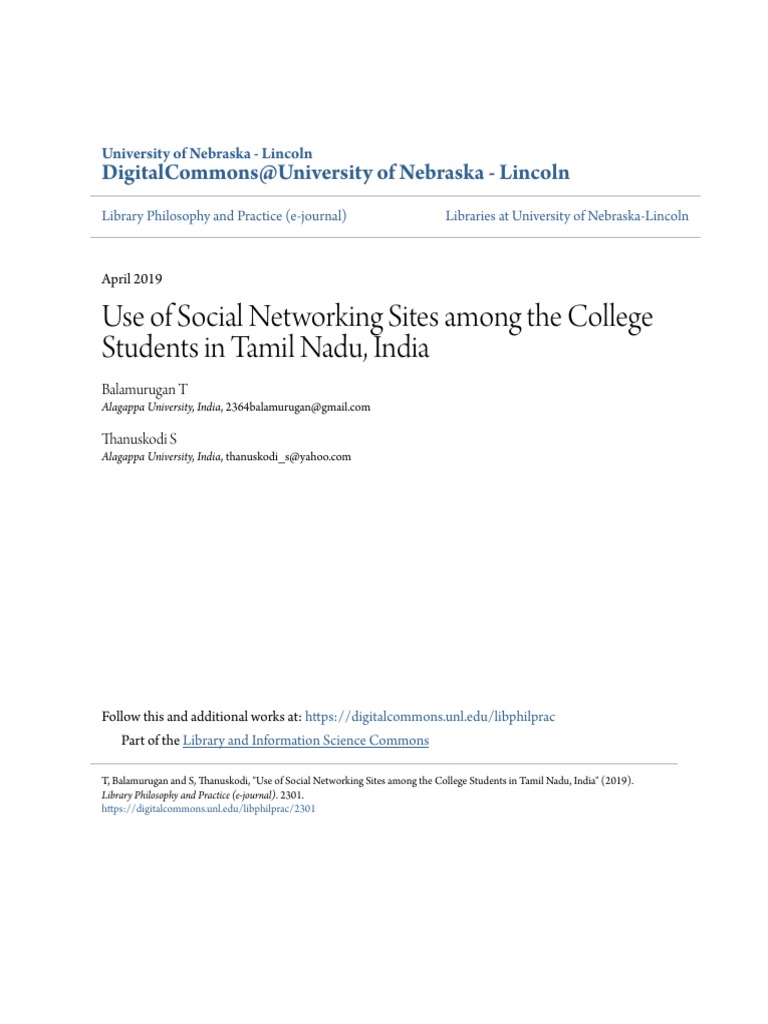 Use of Social Networking Sites Among The College Students in Tamil Nadu ...