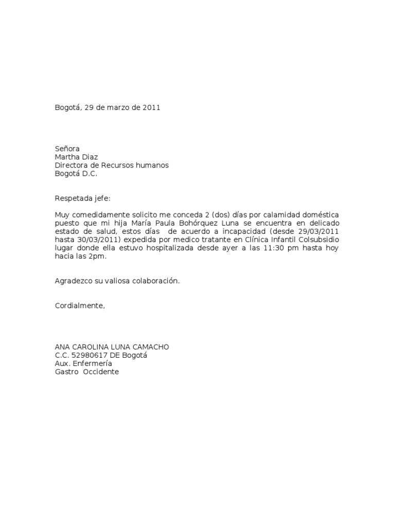 Carta calamidad