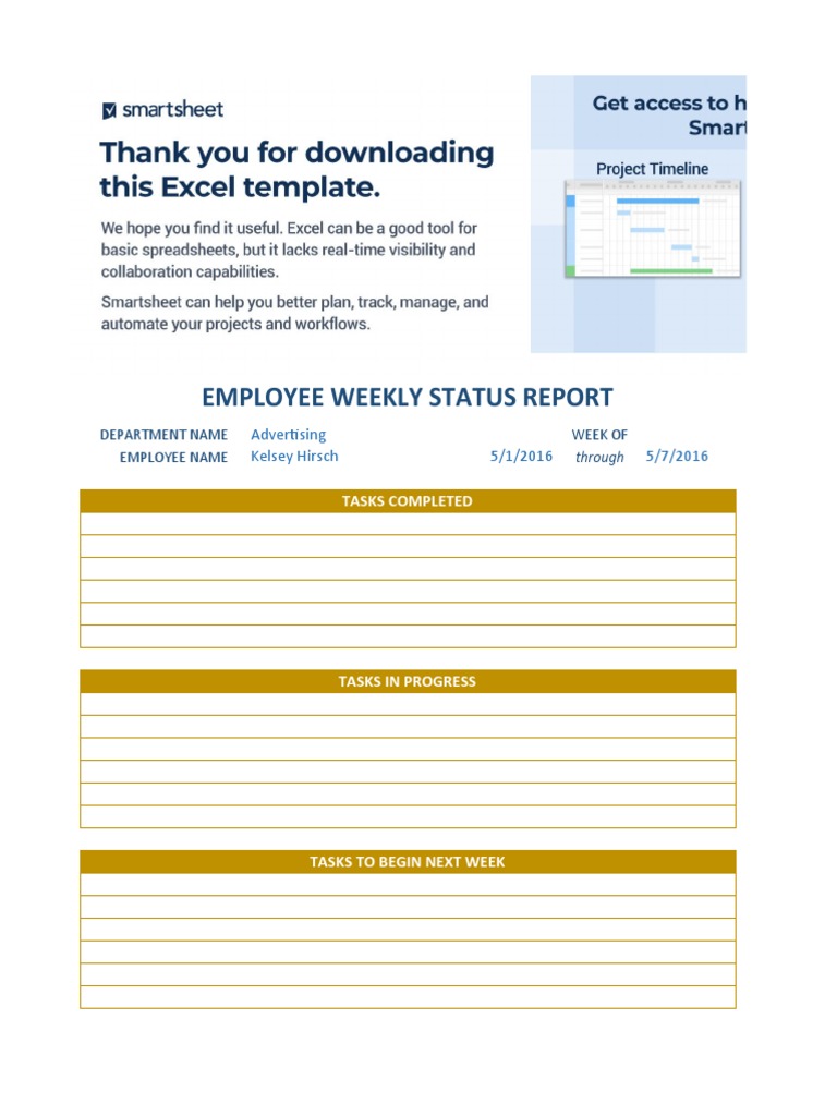 Employee Weekly Status Report: Advertising Kelsey Hirsch 5/1/2016 5/7 ...