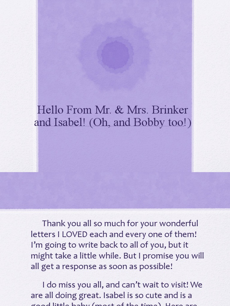 Hello From Mr. & Mrs. Brinker and Isabel! (Oh, and Bobby Too!) | PDF