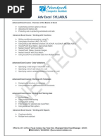 Advance Excel Course Training Syllabus