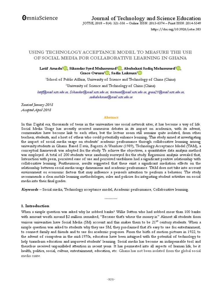 Using Technology Acceptance Model To Measure The Use | PDF | Social ...