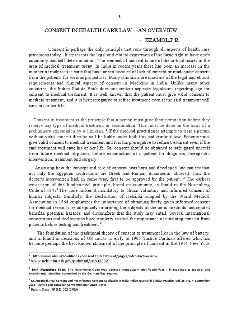Overview of Consent in Healthcare Law | PDF | Informed Consent | Tort