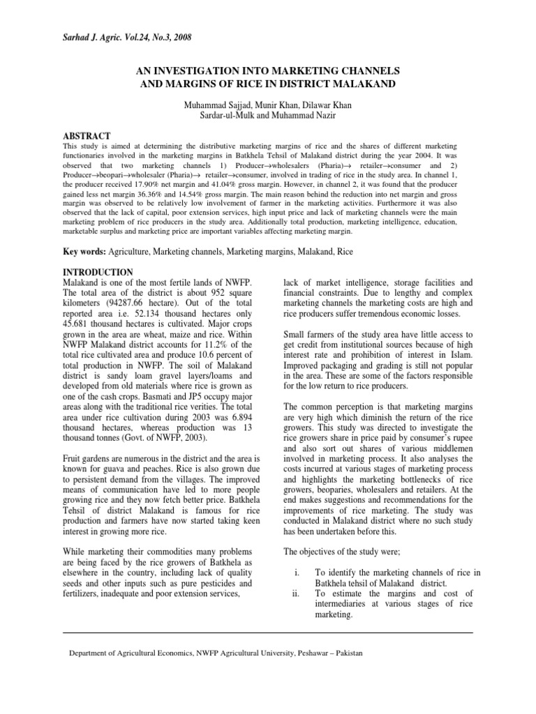 Rice Marketing Channels in Malakand | PDF | Rice | Agriculture