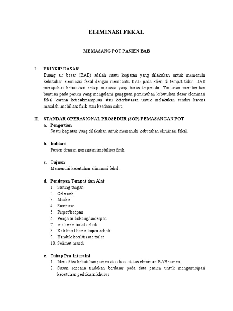 Prosedur Bantuan Eliminasi Fekal | PDF | Pengembangan Diri | Sains ...