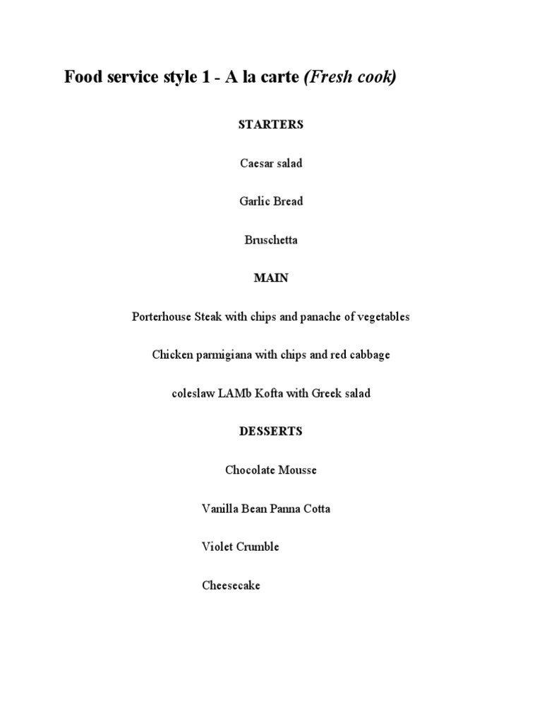 Service Style 2 Set Menu | PDF | Foods | Salad