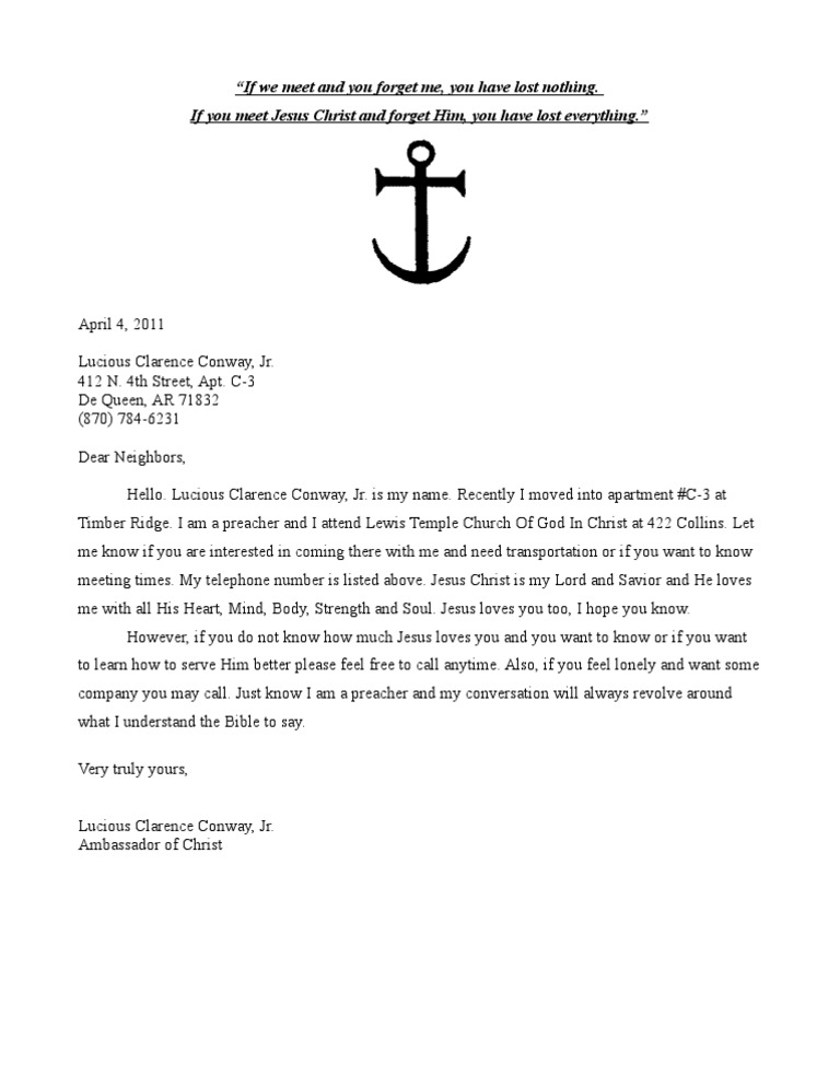 Letter of Introduction | Christian Denominational Families | Systematic