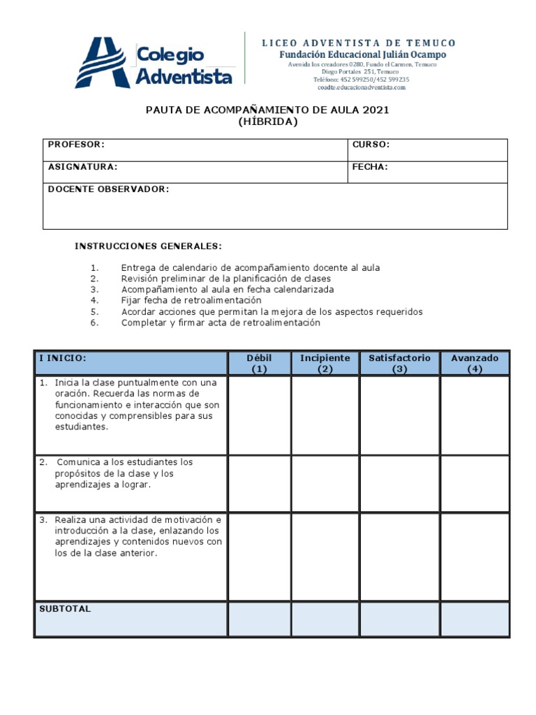 Pauta de Acompañamiento al Aula 2021 | PDF | Salón de clases | Aprendizaje