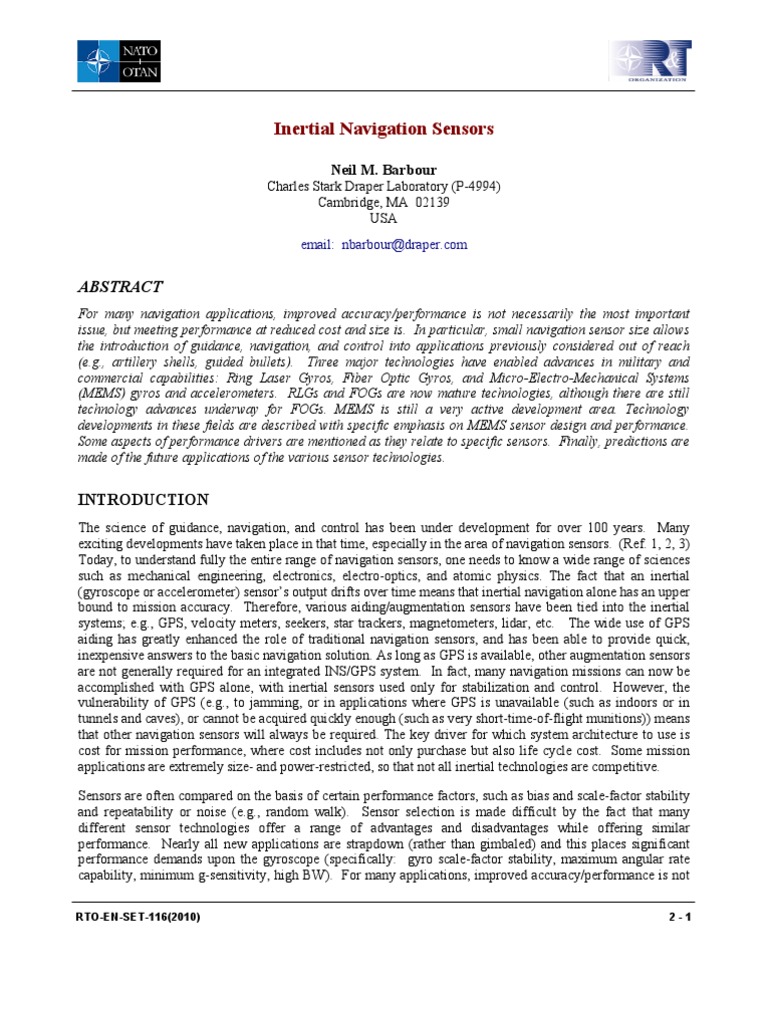 Inertial Navigation Sensors-2010 | PDF | Inertial Navigation System ...