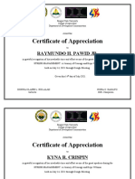 Certificate of Appreciation: Raymundo H. Pawid JR