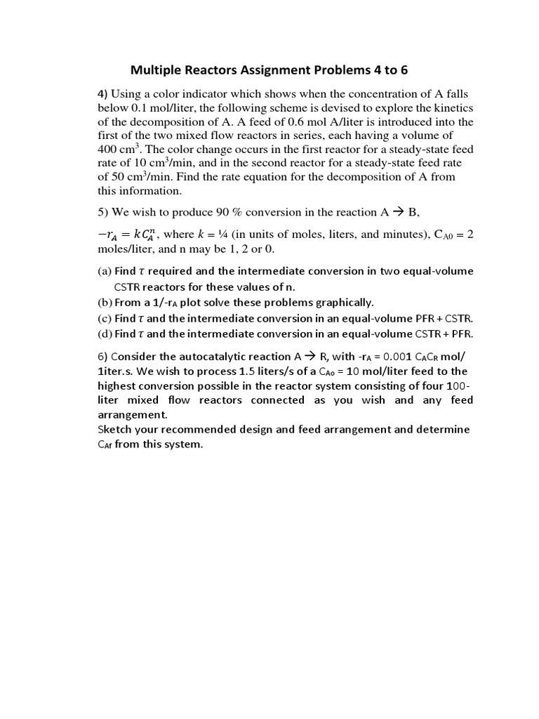 Decomposition Kinetics in Series Reactors | PDF