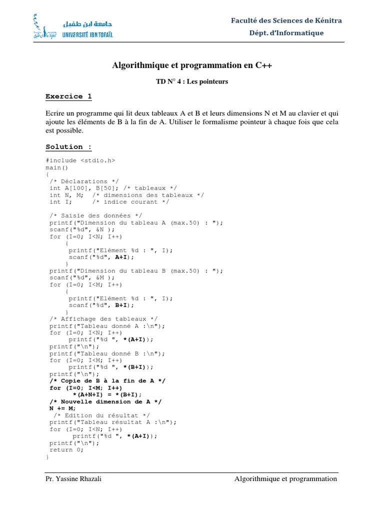 Exercice sur les pointeurs en C | PDF | Tableau (structure de données ...