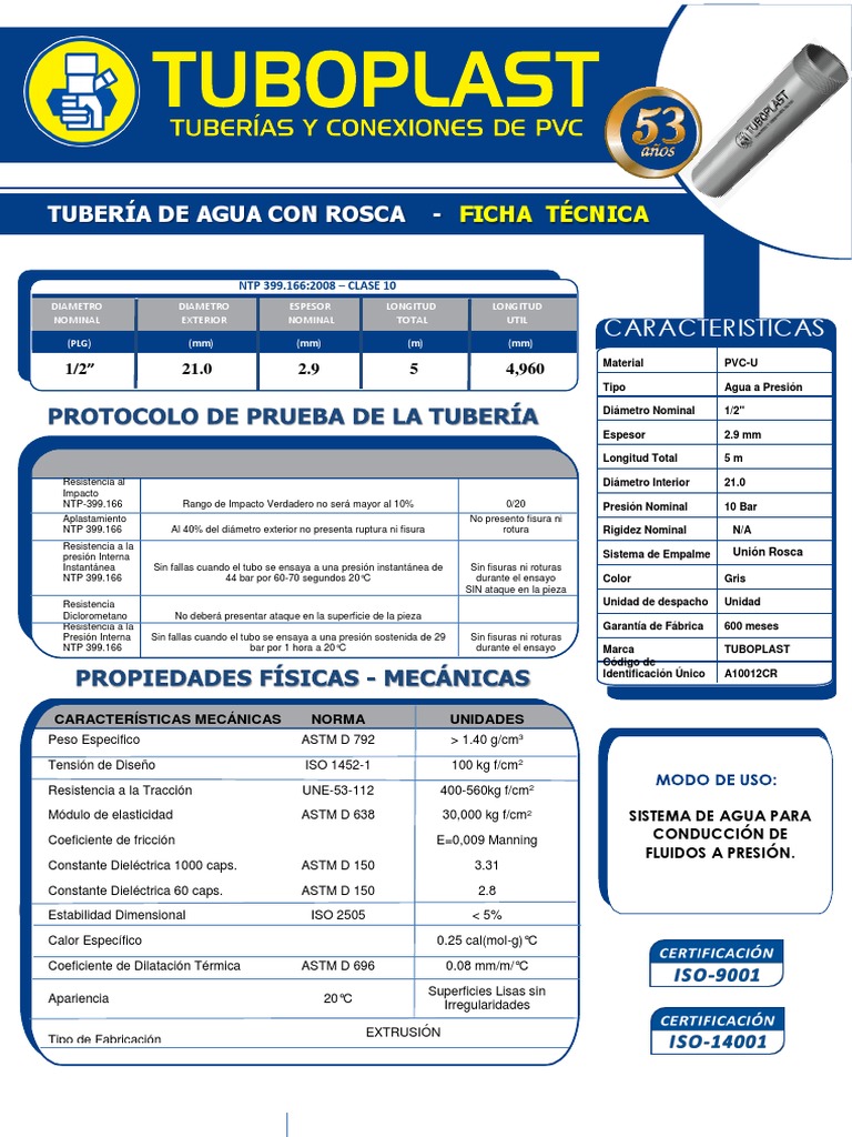 Tubo Sap PVC PDF Cantidades fisicas Ingeniería Química