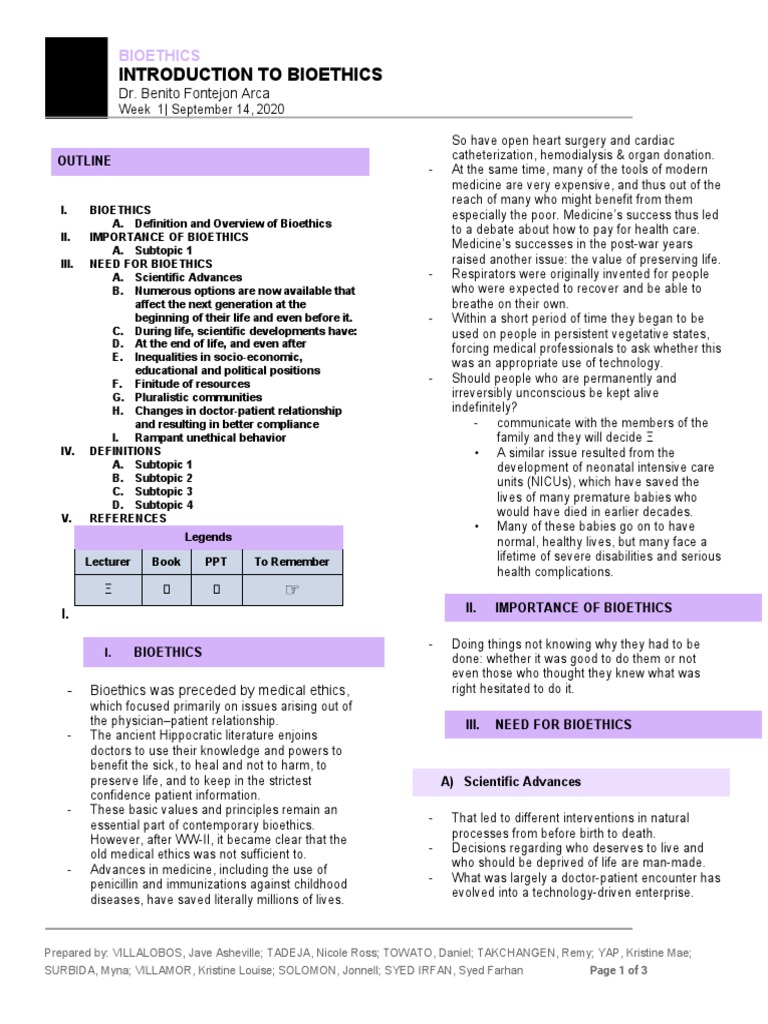 Introduction to Bioethics Overview | PDF | Bioethics | Medical Ethics