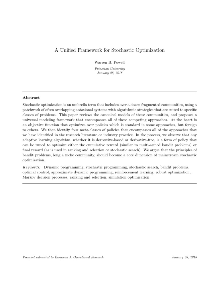 Universal Framework for Stochastic Optimization | PDF | Mathematical ...