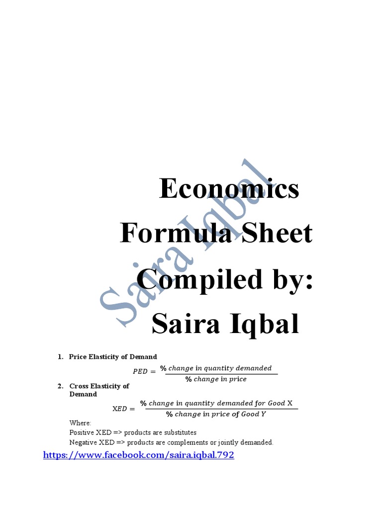 Economics - Formula Sheet | Download Free PDF | Gross Domestic Product ...