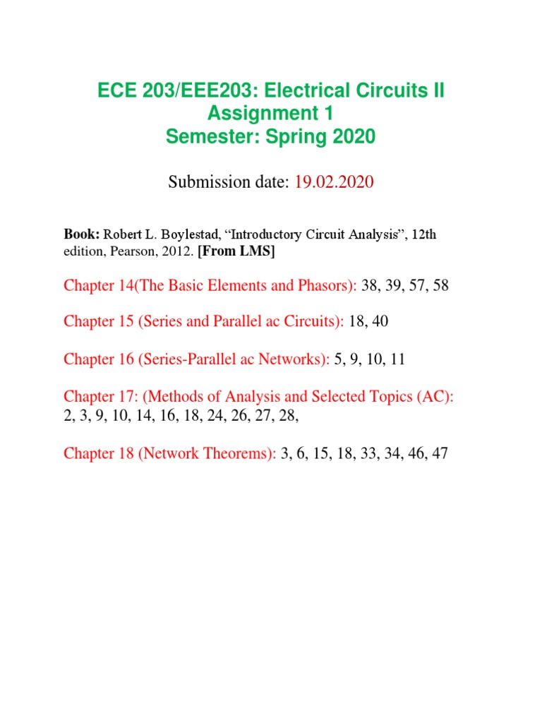 ECE 203/EEE203: Electrical Circuits II Assignment 1 Semester: Spring ...