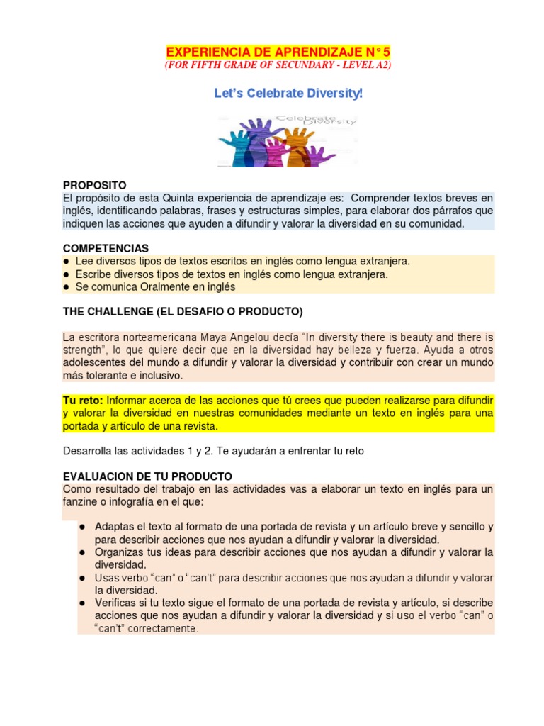 Inglés Exp. 5 Act. 1 - Massiell Marca Flores 5to F | PDF