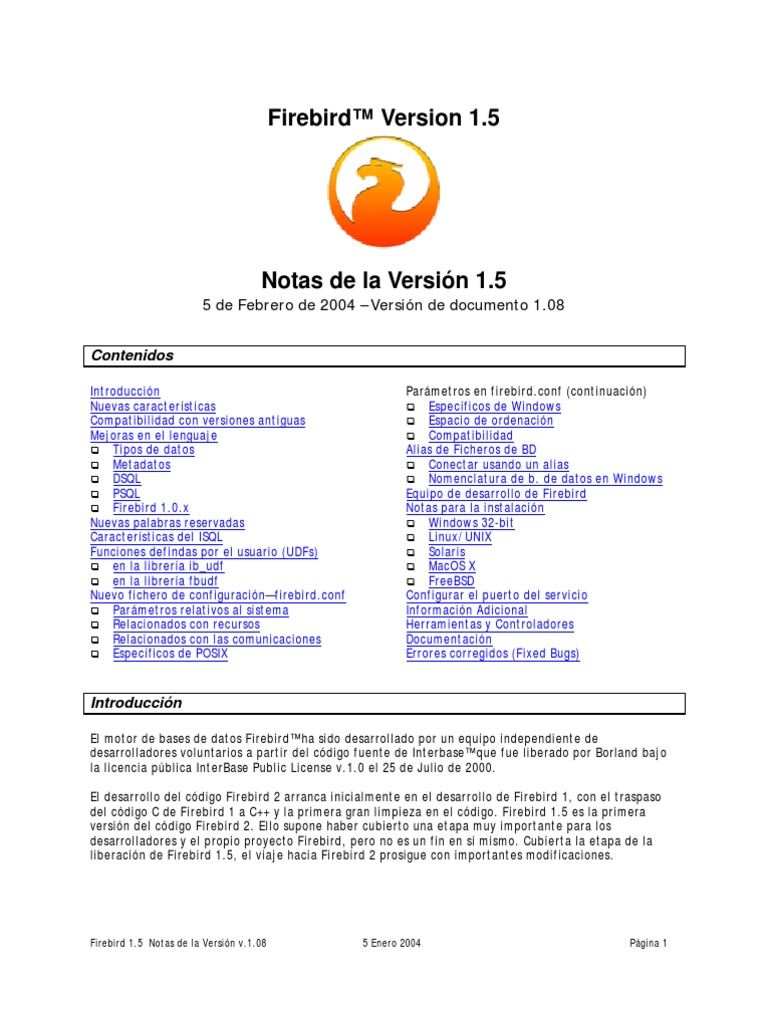 Firebird 1.5 ReleaseNotes Spanish | PDF | Biblioteca (informática ...
