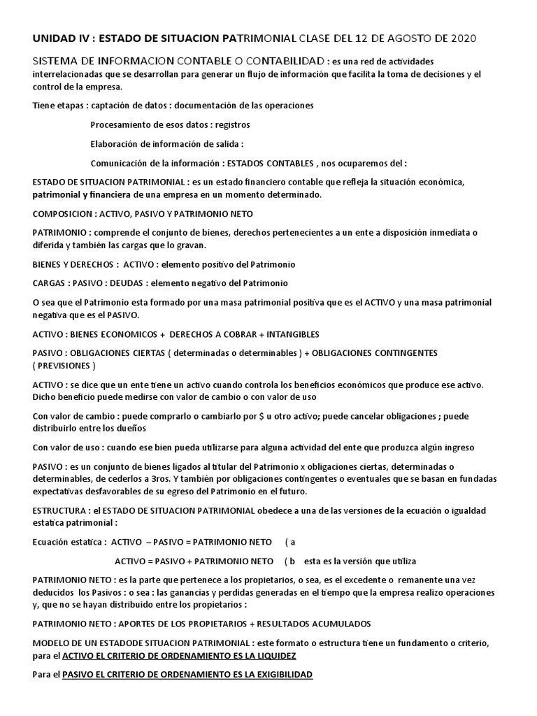 Estado de Situacion Patrimonial | PDF | Contabilidad | Hoja de balance
