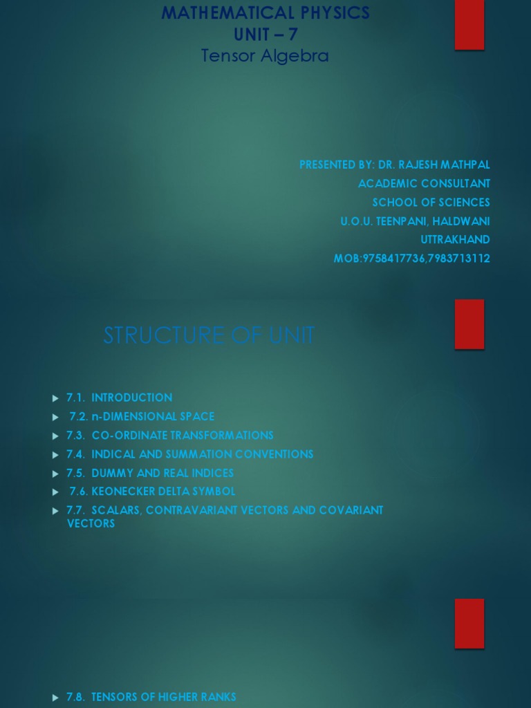 PDF PPT Mathematical Physics Tensor Unit 7 | PDF | Tensor | Euclidean ...