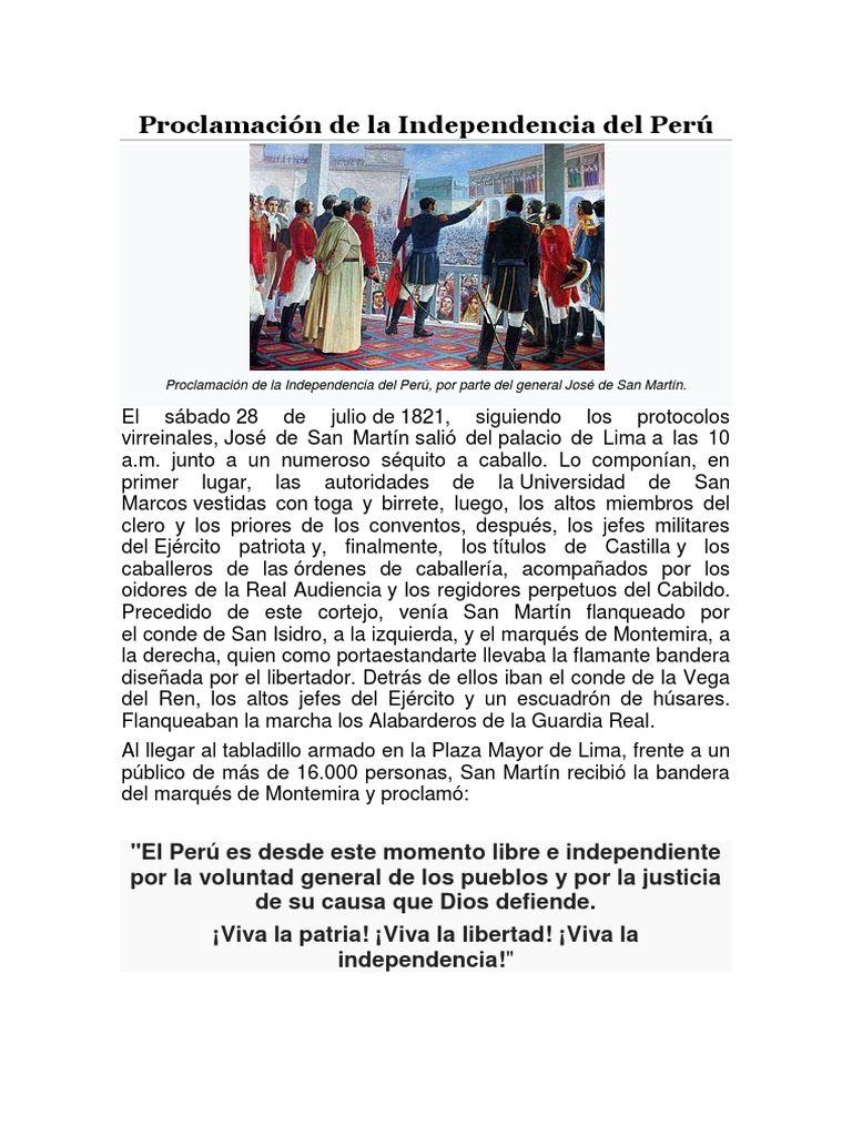 Proclamación de la Independencia del Perú | PDF