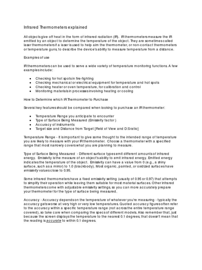 IR Thermometers Explained PDF Infrared Physical Chemistry