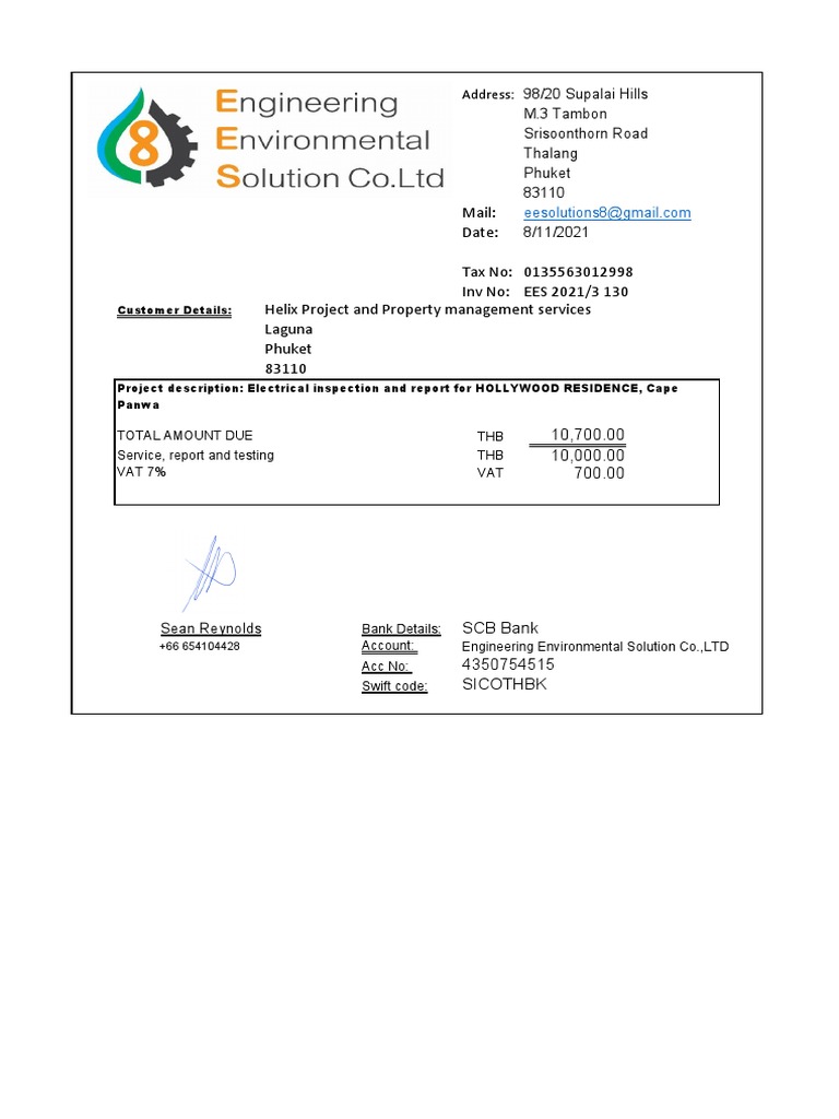 Electrical Inspection Invoice HOLLYWOOD RESIDENCE 2021 | PDF