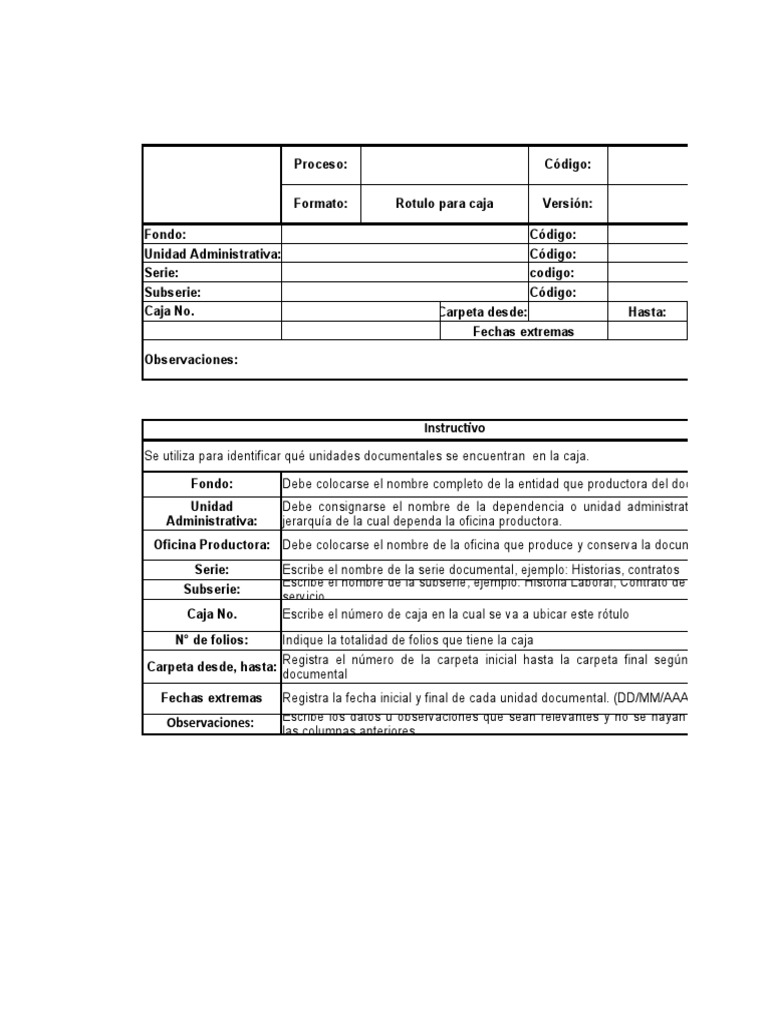 Formato de Rótulo para Cajas de Archivo | PDF | Finanzas y dinero ...