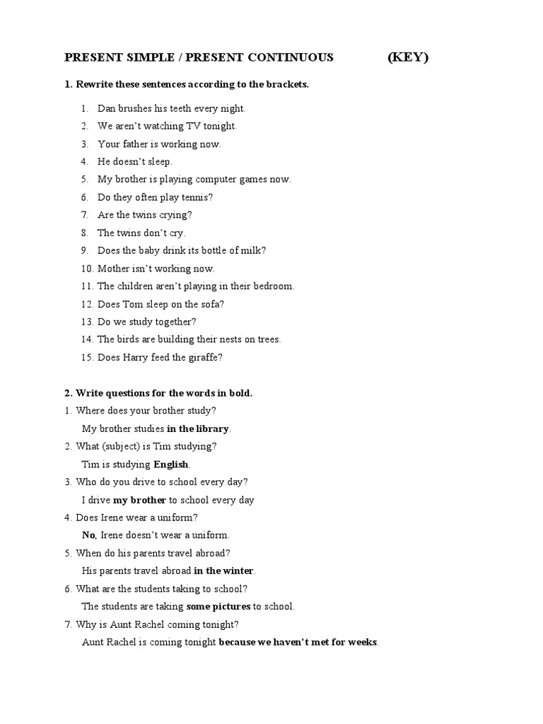 Present Simple vs. Present Continuous Quiz | PDF | Language Arts ...
