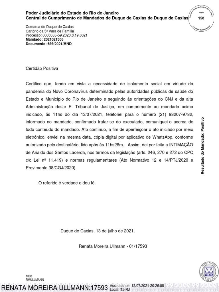 Certidão de Intimação Positiva TJ-RJ | PDF
