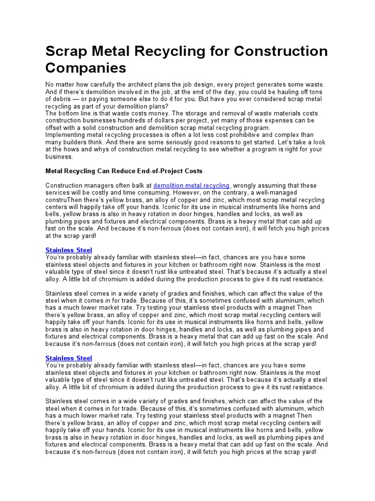 Scrap Metal Recycling For Construction Companies Metal Recycling Can