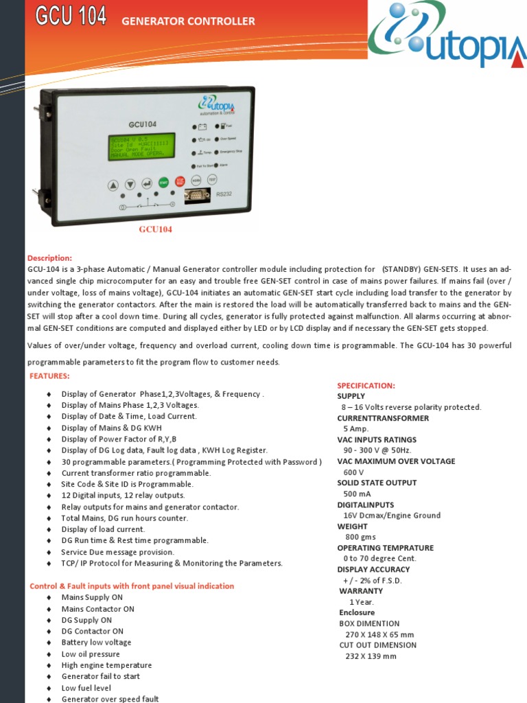 Gcu 104 PDF | PDF | Mains Electricity | Relay
