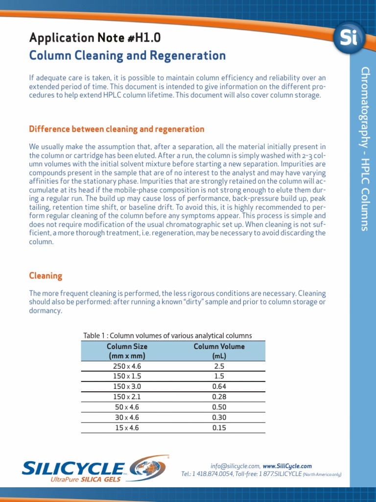 Appn H Column Cleaning Regeneration PDF Chromatography High