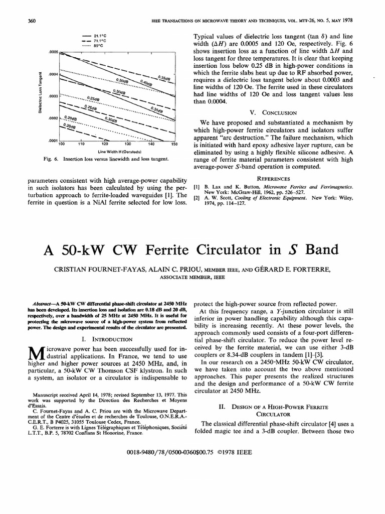 A 50kW CW Ferrite Circulator in S Band Ieee Transactions ON Microwaw