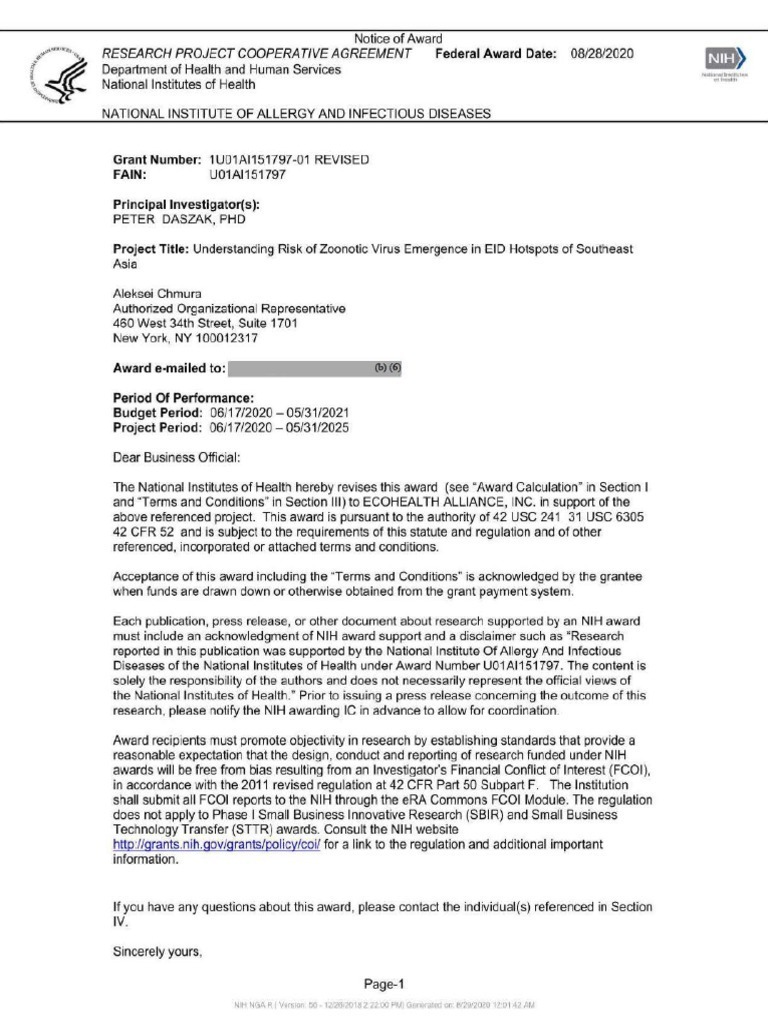 D&A: 28082020 NIH Grant Notice | PDF | National Institutes