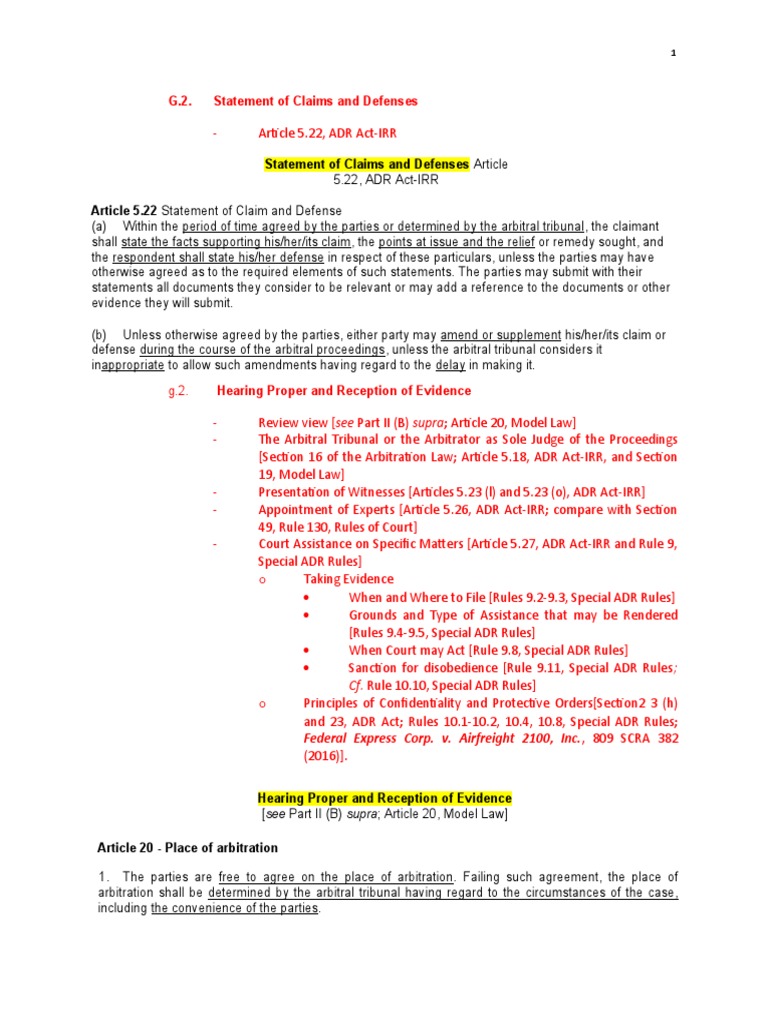 G.2. Statement of Claims and Defenses | PDF | Alternative Dispute ...