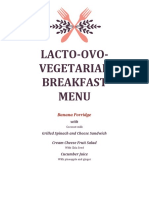 Lacto Ovo Vegetarian Menu