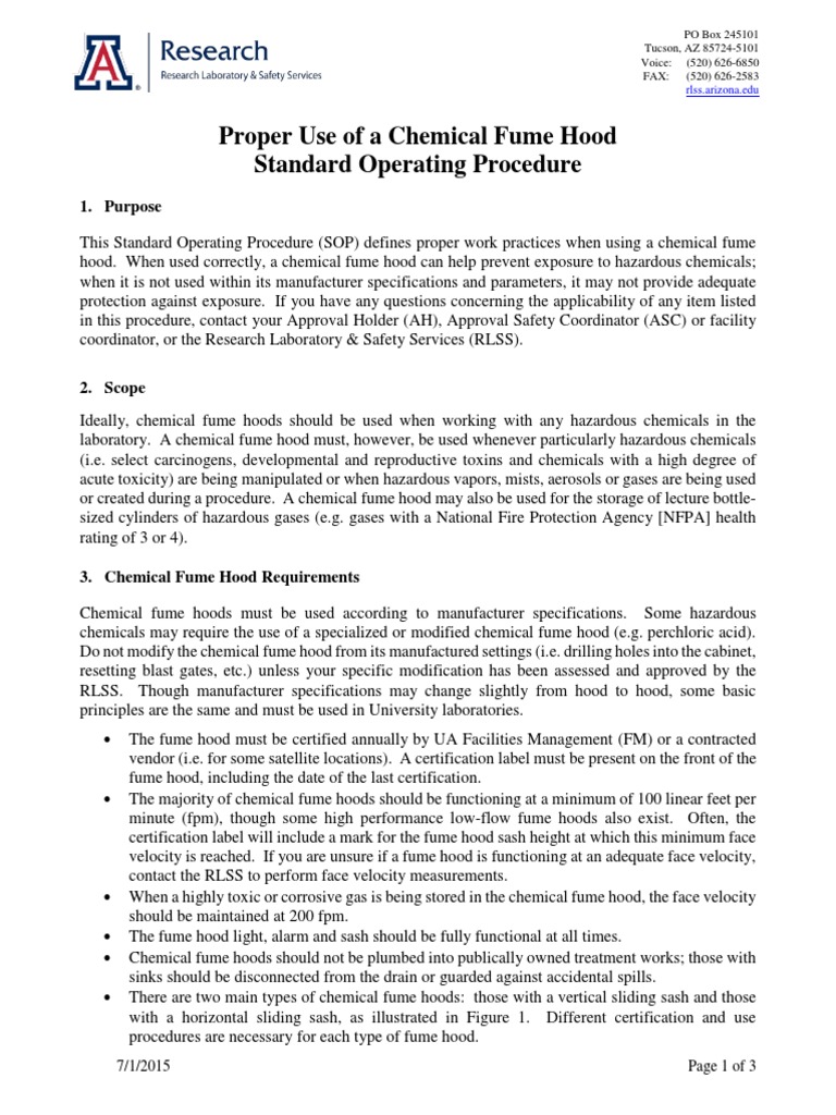 Proper Use and Maintenance of Chemical Fume Hoods A Standard Operating