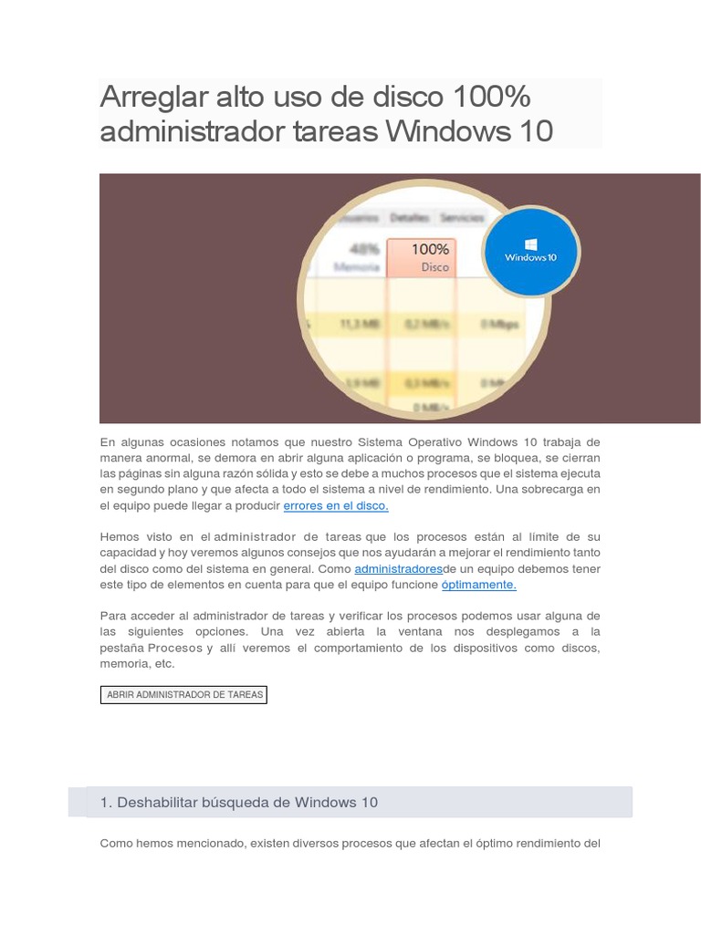 Soluciones para disco al 100% en Windows 10 | PDF | Windows 10 ...
