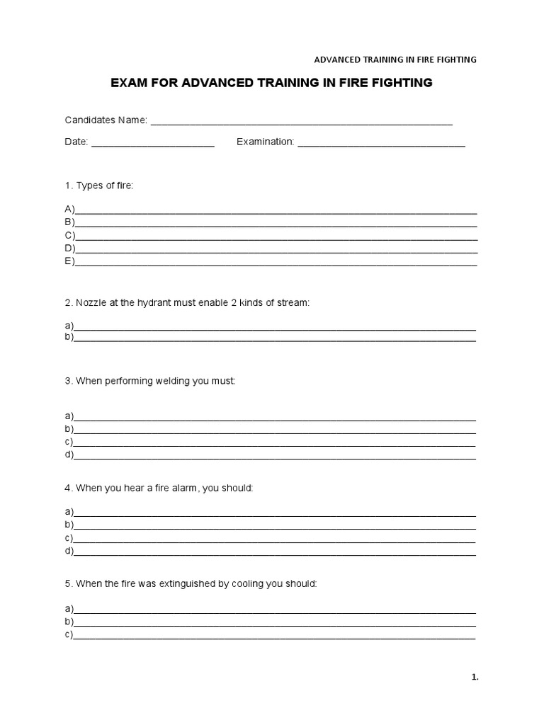 Advanced Fire Fighting Exam Questions | PDF | Fires | Firefighting
