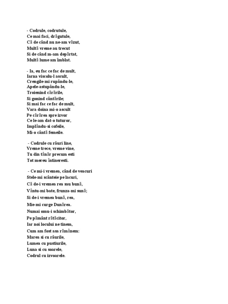 Mihai Eminescu - Codrule Codrutule | PDF