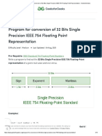 Program For Conversion of 32 Bits Single Precision IEEE 754 Floating Point Representation