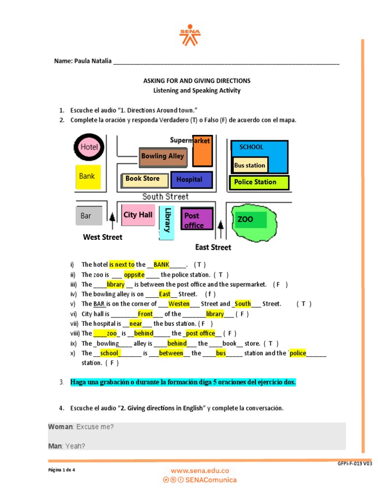 Act. ASKING FOR AND GIVING DIRECTIONS | PDF