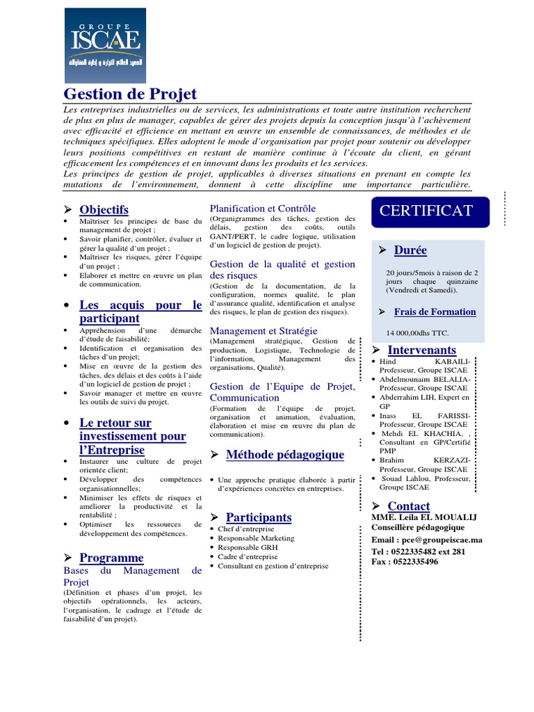 Formation en Gestion de Projet Efficace | PDF | Gestion de projet ...