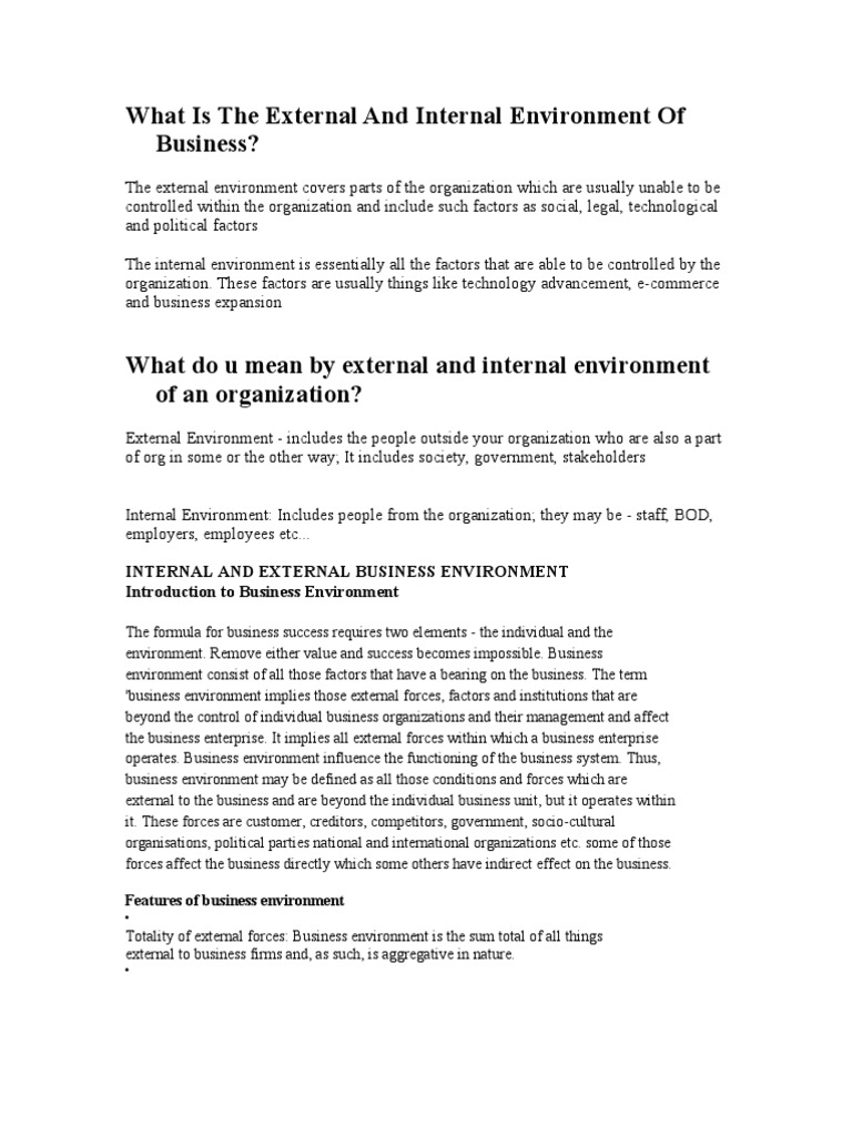 What Is The External and Internal Environment of Business | PDF ...
