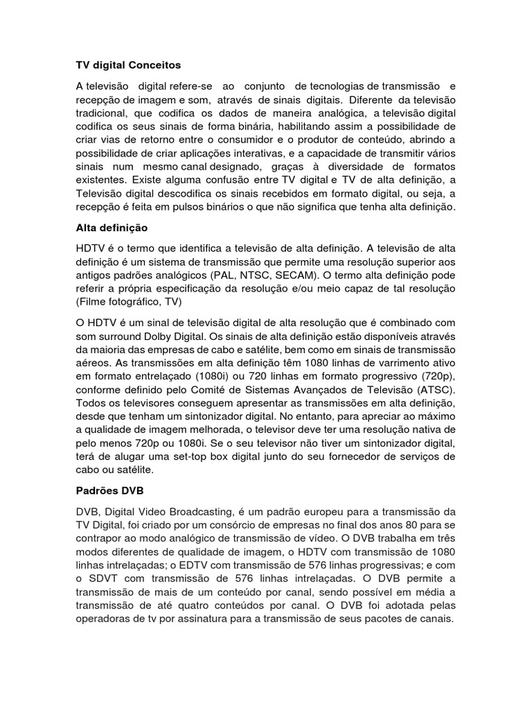 Entendendo a TV Digital e HDTV | PDF | Televisão digital | Televisão de ...