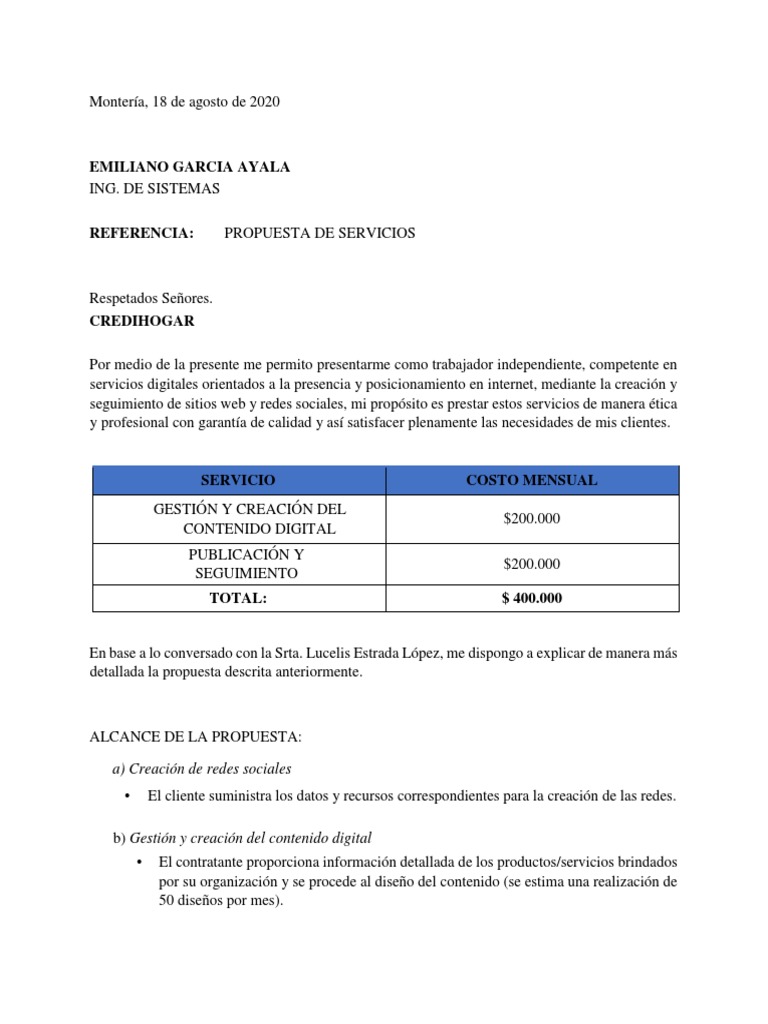 Propuesta de Servicios Digitales | PDF | Cliente | Diseño