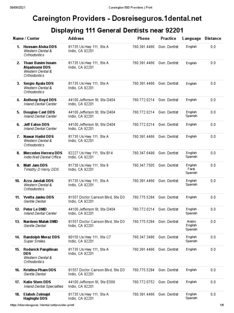 Careington 500 Providers Print PDF Dentistry Dentist