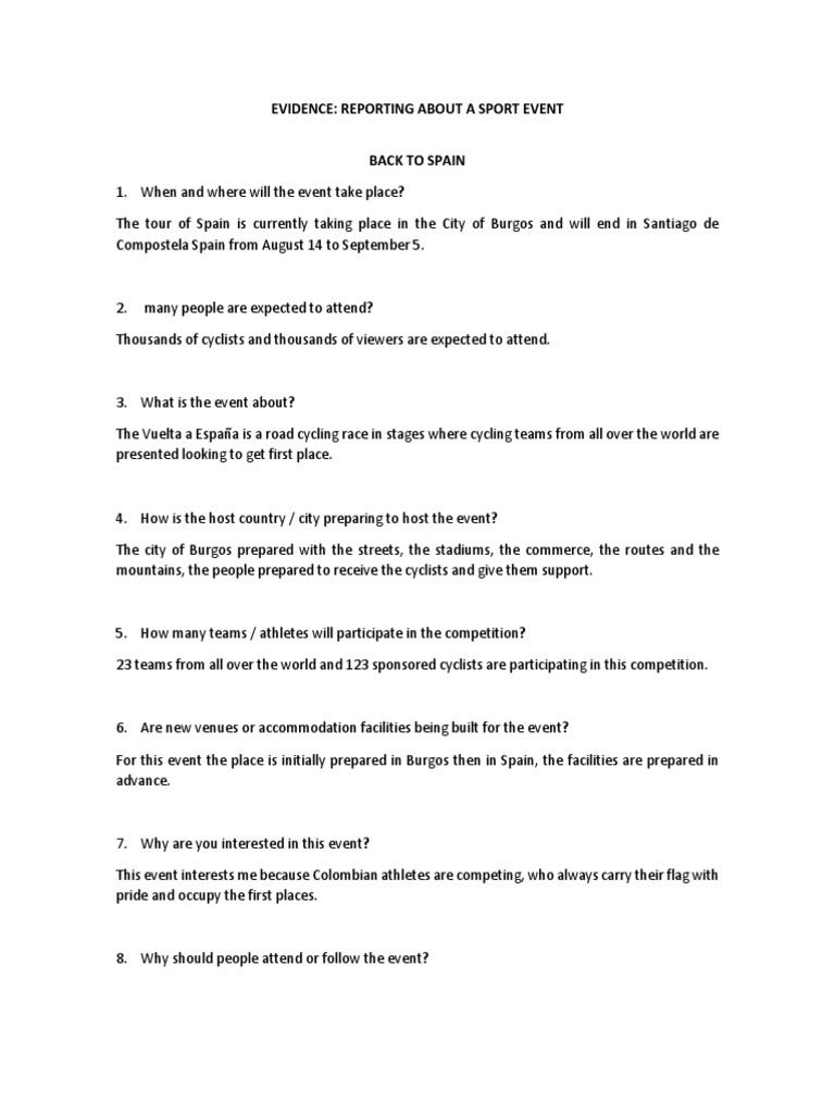 Evidence Reporting About A Sport Event | PDF | Sports & Recreation | Travel